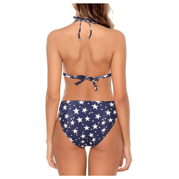 Women's Bikini Swimsuit Junior Size L Bikini Red White Blue Crochet Trim - Picture 2 of 10